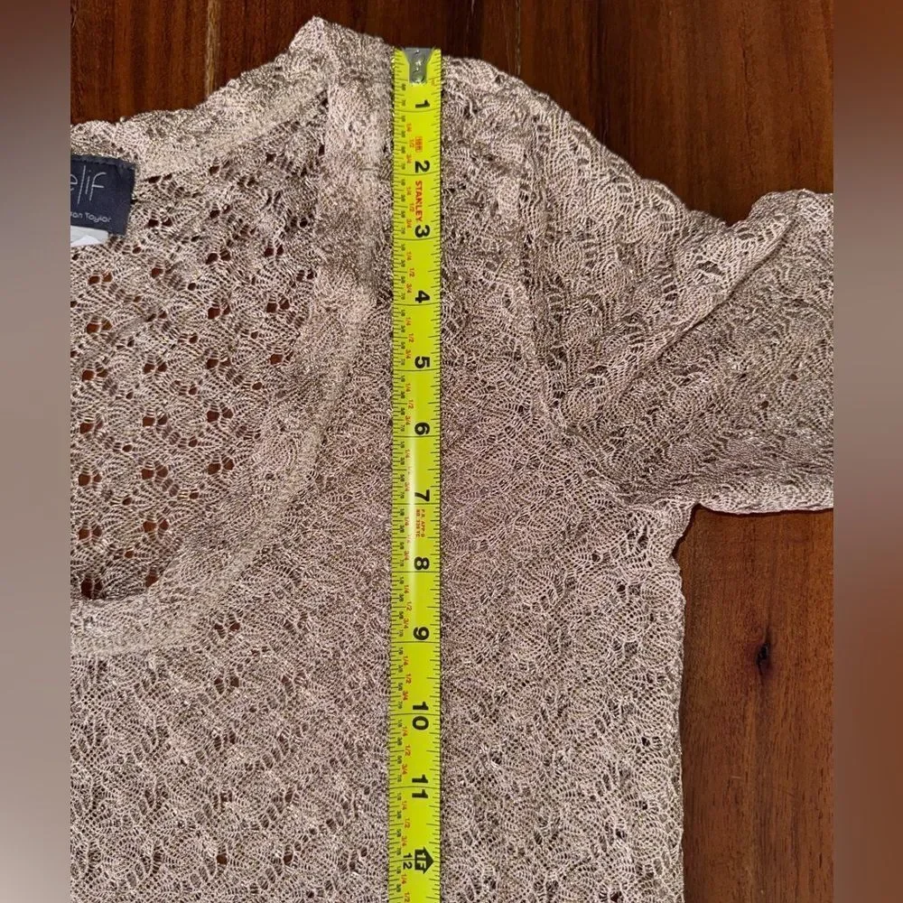 ELIF for Jordan Taylor Loose Knit Crochet Gold Long Sleeve Beach Coverup Medium